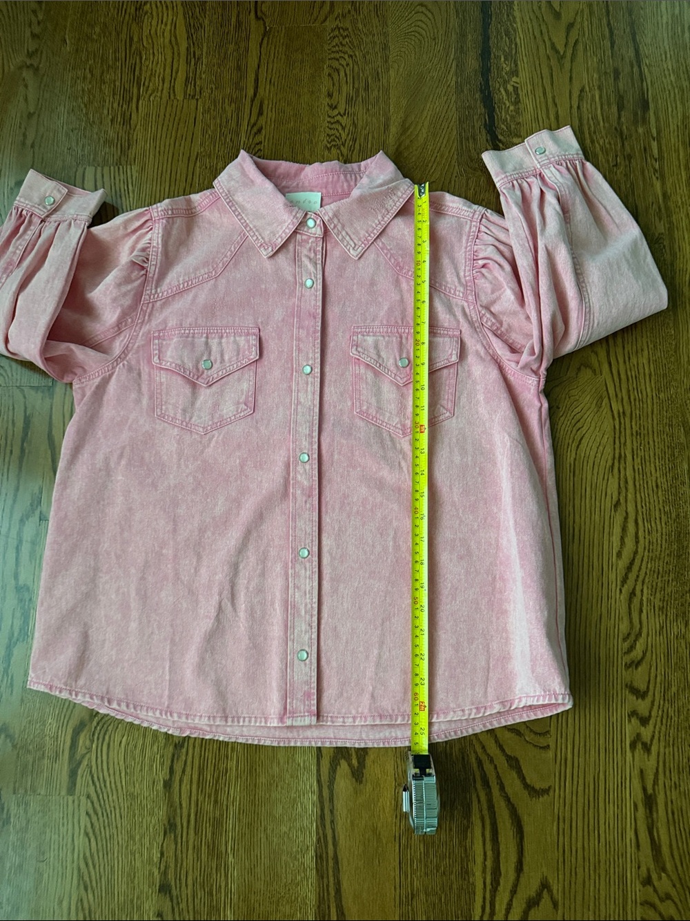 Entro pink canvas 3/4 puff sleeve shirt large - Picture 11 of 12